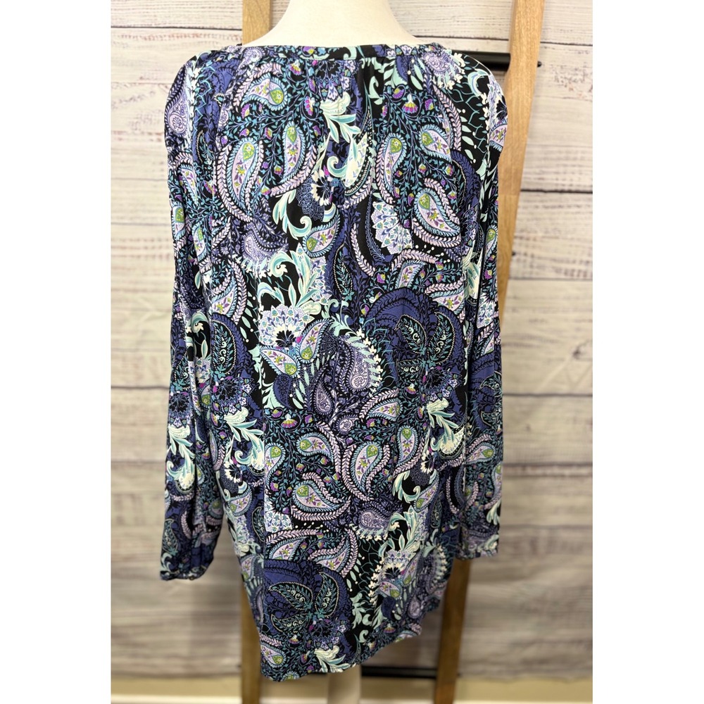 J. Jill Womens XL Purple Paisley Rayon Tassel Split Neck Tunic Blouse - Picture 13 of 13